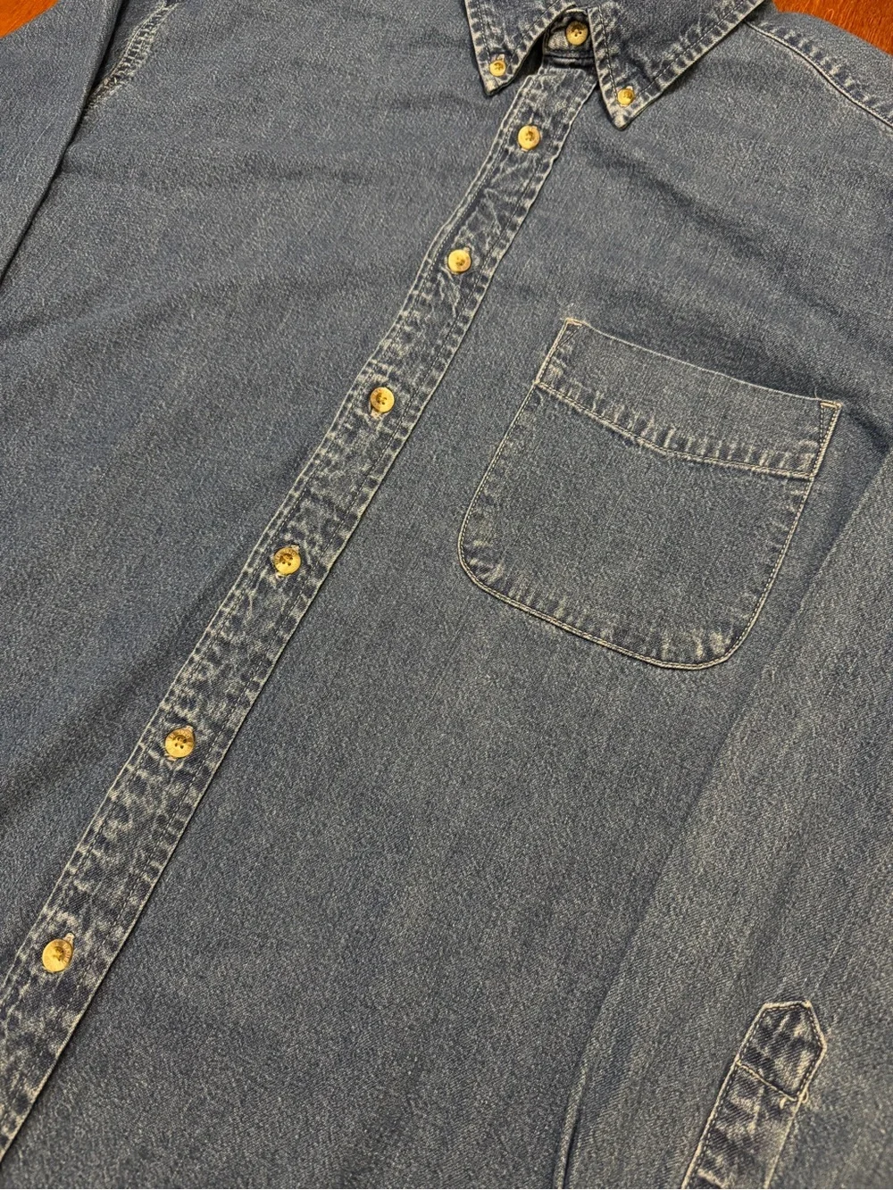 Vintage 90s Eddie Bauer Blue Denim Button-Down Shirt Hong Kong